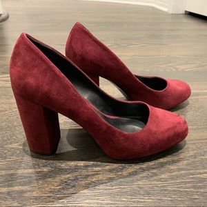 Aldo Maroon Suede Block Heeled Pumps